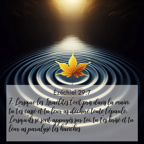 Segond21 Ézéchiel  ; image nature: image avec le verset biblique :Lorsque les Israélites t&#039;ont pris dans la main, tu t&#039;es cassé et tu leur as déchiré toute l&#039;épaule. Lorsqu&#039;ils se sont appuyés sur toi, tu t&#039;es brisé et tu leur as paralysé les hanches. ;  ; 29:7