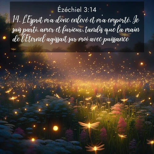 Segond21 Ézéchiel  ; image nature: image avec le verset biblique :L&#039;Esprit m&#039;a donc enlevé et m&#039;a emporté. Je suis parti, amer et furieux, tandis que la main de l&#039;Eternel agissait sur moi avec puissance. ;  ; 3:14