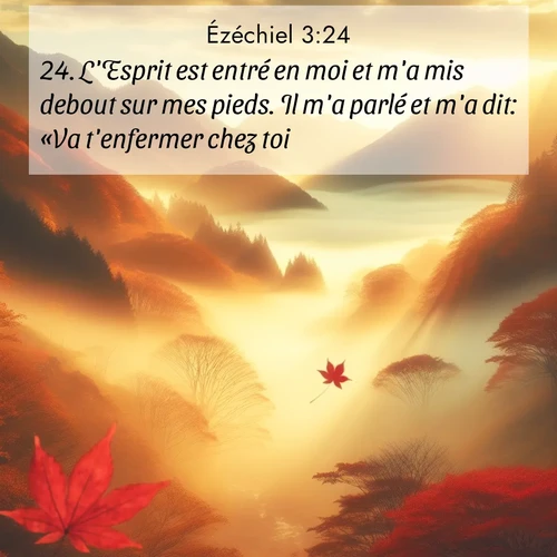 Segond21 Ézéchiel  ; image nature: image avec le verset biblique :L&#039;Esprit est entré en moi et m&#039;a mis debout sur mes pieds. Il m&#039;a parlé et m&#039;a dit: «Va t&#039;enfermer chez toi. ;  ; 3:24