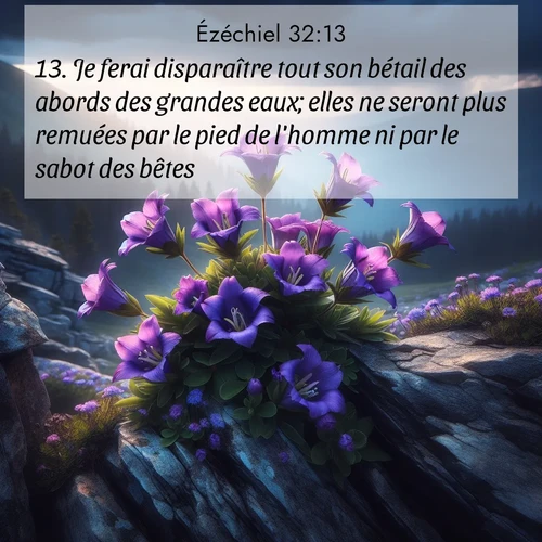 Segond21 Ézéchiel  ; image nature: image avec le verset biblique :Je ferai disparaître tout son bétail des abords des grandes eaux; elles ne seront plus remuées par le pied de l&#039;homme ni par le sabot des bêtes. ;  ; 32:13