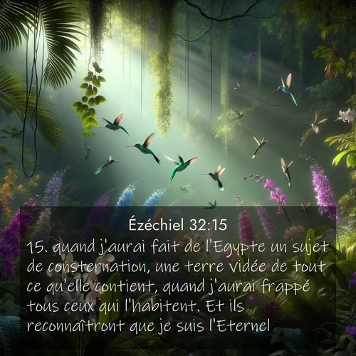 Segond21 Ézéchiel  ; image nature: image avec le verset biblique :quand j&#039;aurai fait de l&#039;Egypte un sujet de consternation, une terre vidée de tout ce qu&#039;elle contient, quand j&#039;aurai frappé tous ceux qui l&#039;habitent. Et ils reconnaîtront que je suis l&#039;Eternel. ;  ; 32:15