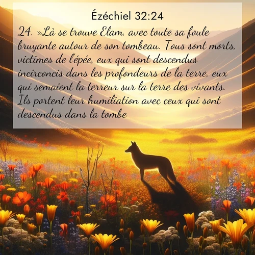 Segond21 Ézéchiel  ; image nature: image avec le verset biblique :»Là se trouve Elam, avec toute sa foule bruyante autour de son tombeau. Tous sont morts, victimes de l&#039;épée, eux qui sont descendus incirconcis dans les profondeurs de la terre, eux qui semaient la terreur sur la terre des vivants. Ils portent leur humiliation avec ceux qui sont descendus dans la tombe. ;  ; 32:24