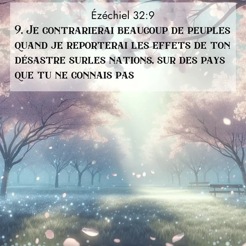 Segond21 Ézéchiel  ; image nature: image avec le verset biblique :Je contrarierai beaucoup de peuples quand je reporterai les effets de ton désastre surles nations, sur des pays que tu ne connais pas. ;  ; 32:9