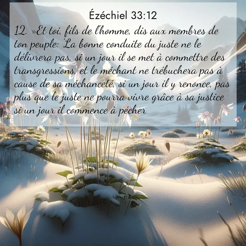 Segond21 Ézéchiel  ; image nature: image avec le verset biblique :»Et toi, fils de l&#039;homme, dis aux membres de ton peuple: &#039;La bonne conduite du juste ne le délivrera pas, si un jour il se met à commettre des transgressions, et le méchant ne trébuchera pas à cause de sa méchanceté, si un jour il y renonce, pas plus que le juste ne pourra vivre grâce à sa justice si un jour il commence à pécher.&#039; ;  ; 33:12