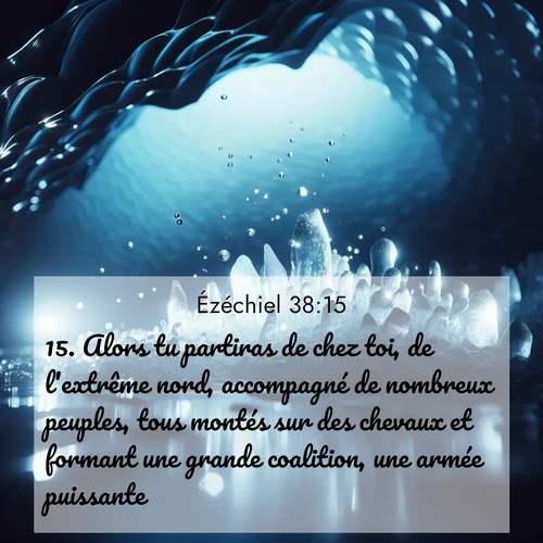 Segond21 Ézéchiel  ; image nature: image avec le verset biblique :Alors tu partiras de chez toi, de l&#039;extrême nord, accompagné de nombreux peuples, tous montés sur des chevaux et formant une grande coalition, une armée puissante. ;  ; 38:15