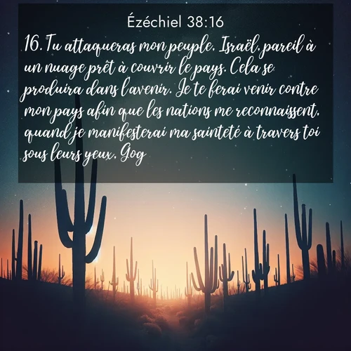 Segond21 Ézéchiel  ; image nature: image avec le verset biblique :Tu attaqueras mon peuple, Israël, pareil à un nuage prêt à couvrir le pays. Cela se produira dans l&#039;avenir. Je te ferai venir contre mon pays afin que les nations me reconnaissent, quand je manifesterai ma sainteté à travers toi sous leurs yeux, Gog!&#039; ;  ; 38:16