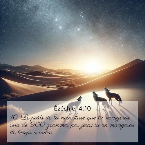 Segond21 Ézéchiel  ; image nature: image avec le verset biblique :Le poids de la nourriture que tu mangeras sera de 200 grammes par jour; tu en mangeras de temps à autre. ;  ; 4:10