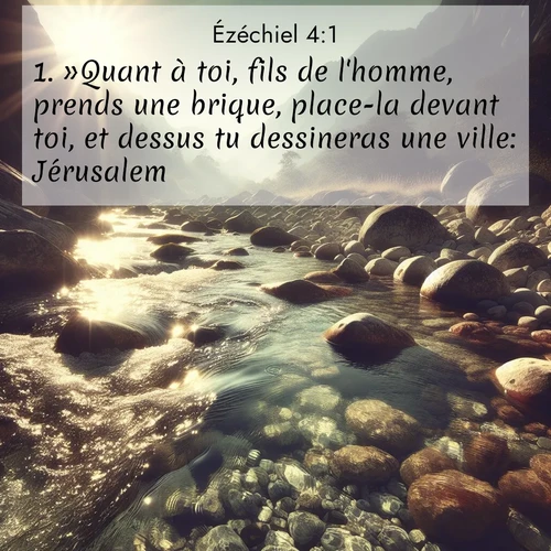 Segond21 Ézéchiel  ; image nature: image avec le verset biblique :»Quant à toi, fils de l&#039;homme, prends une brique, place-la devant toi, et dessus tu dessineras une ville: Jérusalem. ;  ; 4:1