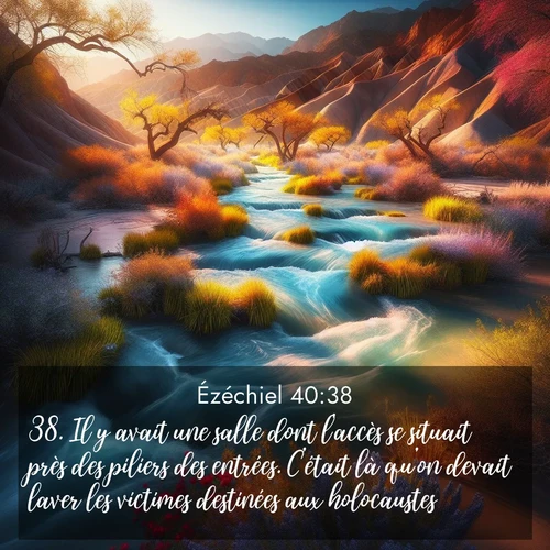 Segond21 Ézéchiel  ; image nature: image avec le verset biblique :Il y avait une salle dont l&#039;accès se situait près des piliers des entrées. C&#039;était là qu&#039;on devait laver les victimes destinées aux holocaustes. ;  ; 40:38