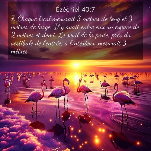 Segond21 Ézéchiel  ; image nature: image avec le verset biblique :Chaque local mesurait 3 mètres de long et 3 mètres de large. Il y avait entre eux un espace de 2 mètres et demi. Le seuil de la porte, près du vestibule de l&#039;entrée, à l&#039;intérieur, mesurait 3 mètres. ;  ; 40:7