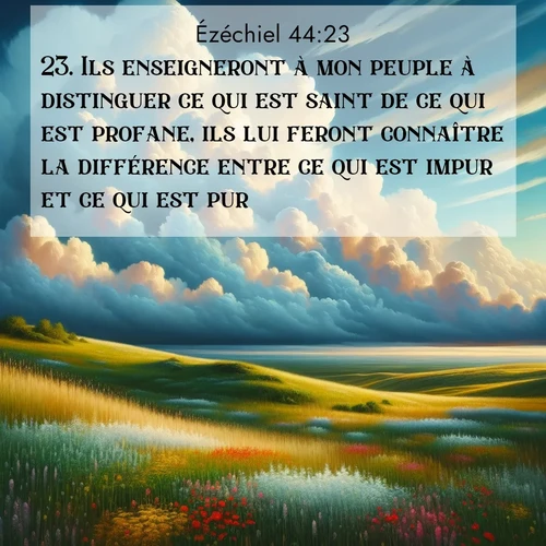 Segond21 Ézéchiel  ; image nature: image avec le verset biblique :Ils enseigneront à mon peuple à distinguer ce qui est saint de ce qui est profane, ils lui feront connaître la différence entre ce qui est impur et ce qui est pur. ;  ; 44:23