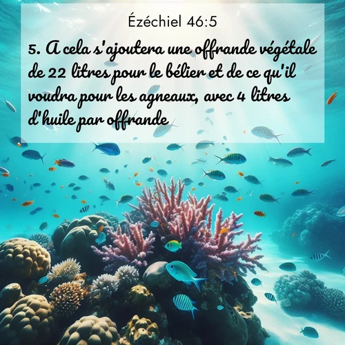 Segond21 Ézéchiel  ; image nature: image avec le verset biblique :A cela s&#039;ajoutera une offrande végétale de 22 litres pour le bélier et de ce qu&#039;il voudra pour les agneaux, avec 4 litres d&#039;huile par offrande. ;  ; 46:5