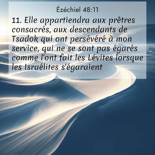 Segond21 Ézéchiel  ; image nature: image avec le verset biblique :Elle appartiendra aux prêtres consacrés, aux descendants de Tsadok qui ont persévéré à mon service, qui ne se sont pas égarés comme l&#039;ont fait les Lévites lorsque les Israélites s&#039;égaraient. ;  ; 48:11