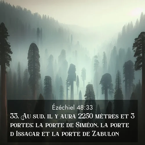 Segond21 Ézéchiel  ; image nature: image avec le verset biblique :Au sud, il y aura 2250 mètres et 3 portes: la porte de Siméon, la porte d&#039;Issacar et la porte de Zabulon. ;  ; 48:33