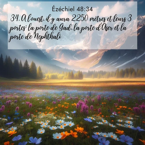 Segond21 Ézéchiel  ; image nature: image avec le verset biblique :A l&#039;ouest, il y aura 2250 mètres et leurs 3 portes: la porte de Gad, la porte d&#039;Aser et la porte de Nephthali. ;  ; 48:34