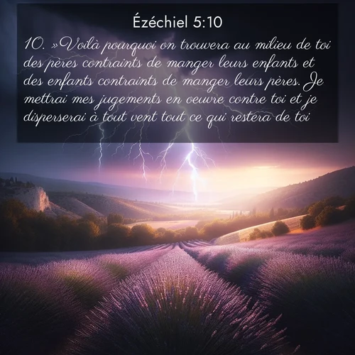 Segond21 Ézéchiel  ; image nature: image avec le verset biblique :»Voilà pourquoi on trouvera au milieu de toi des pères contraints de manger leurs enfants et des enfants contraints de manger leurs pères. Je mettrai mes jugements en oeuvre contre toi et je disperserai à tout vent tout ce qui restera de toi. ;  ; 5:10