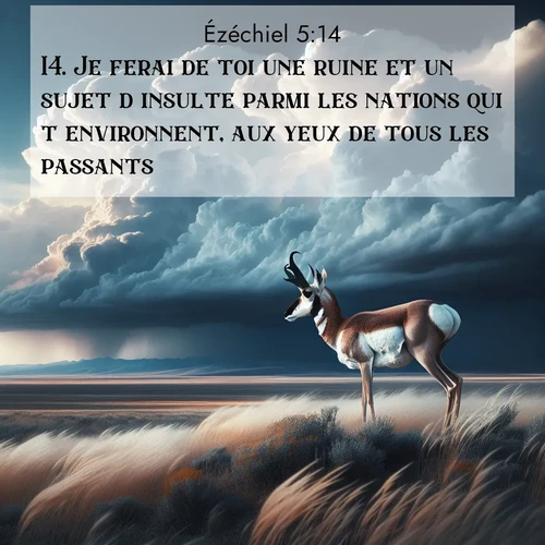 Segond21 Ézéchiel  ; image nature: image avec le verset biblique :Je ferai de toi une ruine et un sujet d&#039;insulte parmi les nations qui t&#039;environnent, aux yeux de tous les passants. ;  ; 5:14