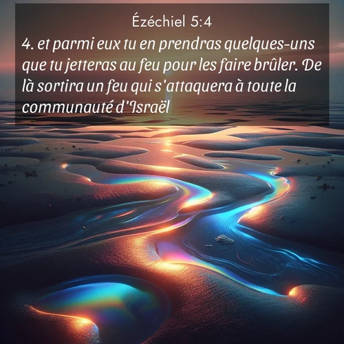 Segond21 Ézéchiel  ; image nature: image avec le verset biblique :et parmi eux tu en prendras quelques-uns que tu jetteras au feu pour les faire brûler. De là sortira un feu qui s&#039;attaquera à toute la communauté d&#039;Israël. ;  ; 5:4