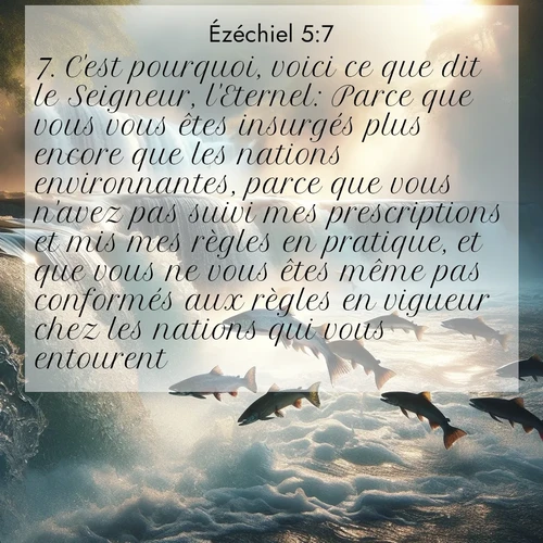 Segond21 Ézéchiel  ; image nature: image avec le verset biblique :C&#039;est pourquoi, voici ce que dit le Seigneur, l&#039;Eternel: Parce que vous vous êtes insurgés plus encore que les nations environnantes, parce que vous n&#039;avez pas suivi mes prescriptions et mis mes règles en pratique, et que vous ne vous êtes même pas conformés aux règles en vigueur chez les nations qui vous entourent, ;  ; 5:7