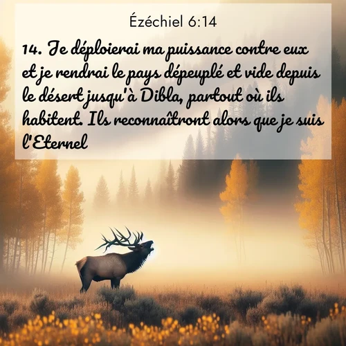 Segond21 Ézéchiel  ; image nature: image avec le verset biblique :Je déploierai ma puissance contre eux et je rendrai le pays dépeuplé et vide depuis le désert jusqu&#039;à Dibla, partout où ils habitent. Ils reconnaîtront alors que je suis l&#039;Eternel.» ;  ; 6:14