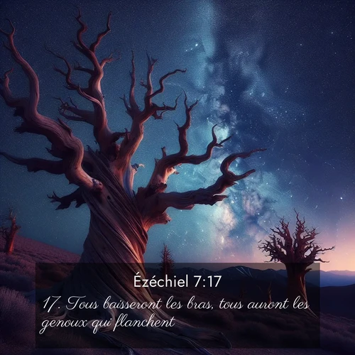 Segond21 Ézéchiel  ; image nature: image avec le verset biblique :Tous baisseront les bras, tous auront les genoux qui flanchent. ;  ; 7:17