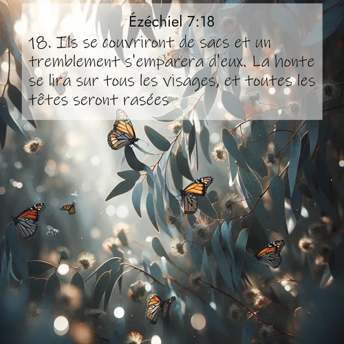 Segond21 Ézéchiel  ; image nature: image avec le verset biblique :Ils se couvriront de sacs et un tremblement s&#039;emparera d&#039;eux. La honte se lira sur tous les visages, et toutes les têtes seront rasées. ;  ; 7:18