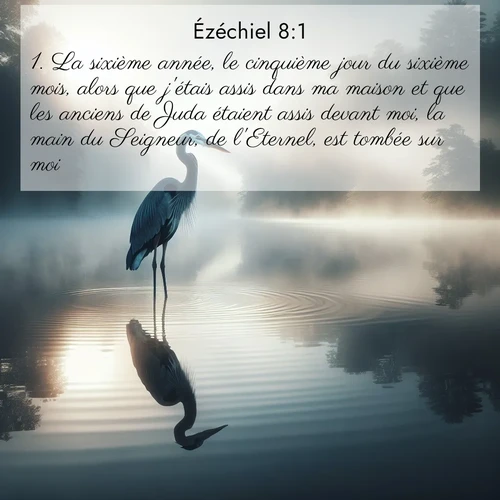 Segond21 Ézéchiel  ; image nature: image avec le verset biblique :La sixième année, le cinquième jour du sixième mois, alors que j&#039;étais assis dans ma maison et que les anciens de Juda étaient assis devant moi, la main du Seigneur, de l&#039;Eternel, est tombée sur moi. ;  ; 8:1