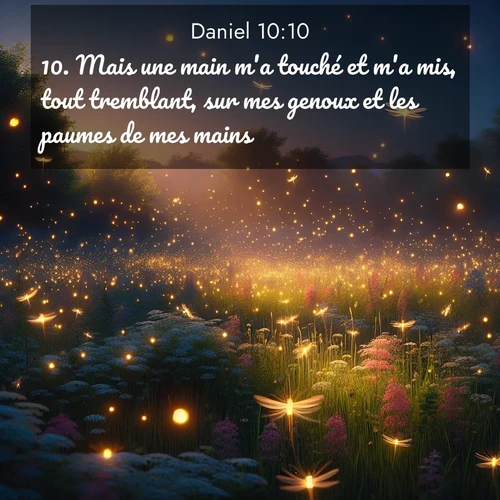 Segond21 Daniel  ; image nature: image avec le verset biblique :Mais une main m&#039;a touché et m&#039;a mis, tout tremblant, sur mes genoux et les paumes de mes mains. ;  ; 10:10