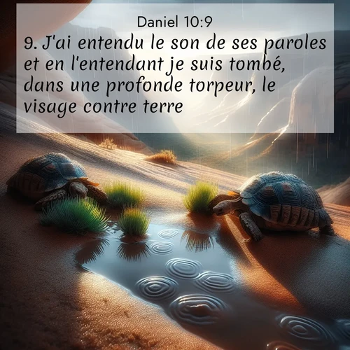 Segond21 Daniel  ; image nature: image avec le verset biblique :J&#039;ai entendu le son de ses paroles et en l&#039;entendant je suis tombé, dans une profonde torpeur, le visage contre terre. ;  ; 10:9