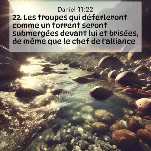 Segond21 Daniel  ; image nature: image avec le verset biblique :Les troupes qui déferleront comme un torrent seront submergées devant lui et brisées, de même que le chef de l&#039;alliance. ;  ; 11:22