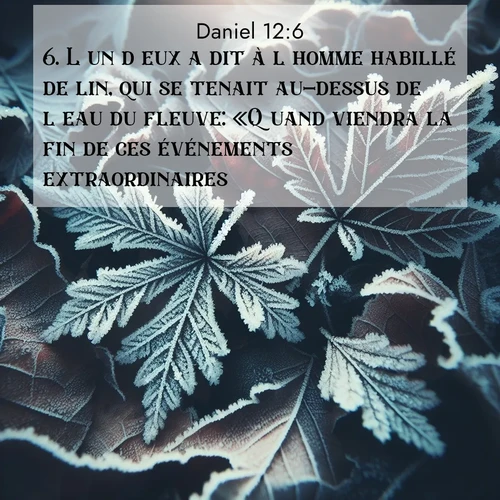 Segond21 Daniel  ; image nature: image avec le verset biblique :L&#039;un d&#039;eux a dit à l&#039;homme habillé de lin, qui se tenait au-dessus de l&#039;eau du fleuve: «Quand viendra la fin de ces événements extraordinaires?» ;  ; 12:6