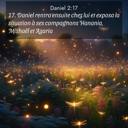 Segond21 Daniel  ; image nature: image avec le verset biblique :Daniel rentra ensuite chez lui et exposa la situation à ses compagnons Hanania, Mishaël et Azaria. ;  ; 2:17