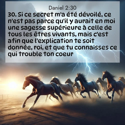 Segond21 Daniel  ; image nature: image avec le verset biblique :Si ce secret m&#039;a été dévoilé, ce n&#039;est pas parce qu&#039;il y aurait en moi une sagesse supérieure à celle de tous les êtres vivants, mais c&#039;est afin que l&#039;explication te soit donnée, roi, et que tu connaisses ce qui trouble ton coeur. ;  ; 2:30
