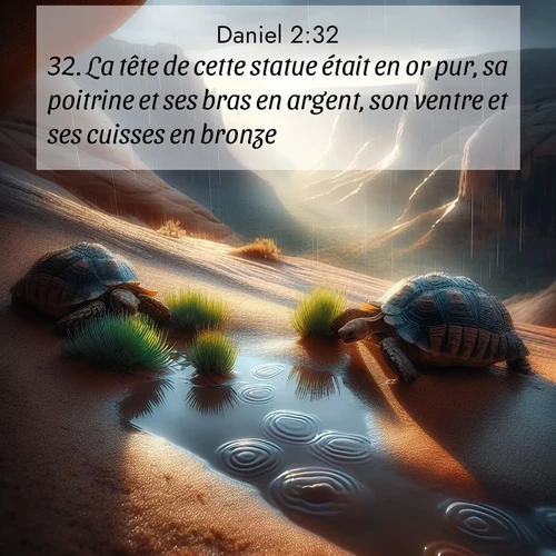 Segond21 Daniel  ; image nature: image avec le verset biblique :La tête de cette statue était en or pur, sa poitrine et ses bras en argent, son ventre et ses cuisses en bronze, ;  ; 2:32