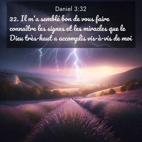 Segond21 Daniel  ; image nature: image avec le verset biblique :Il m&#039;a semblé bon de vous faire connaître les signes et les miracles que le Dieu très-haut a accomplis vis-à-vis de moi. ;  ; 3:32