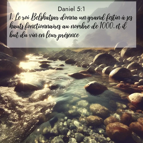 Segond21 Daniel  ; image nature: image avec le verset biblique :Le roi Belshatsar donna un grand festin à ses hauts fonctionnaires au nombre de 1000, et il but du vin en leur présence. ;  ; 5:1