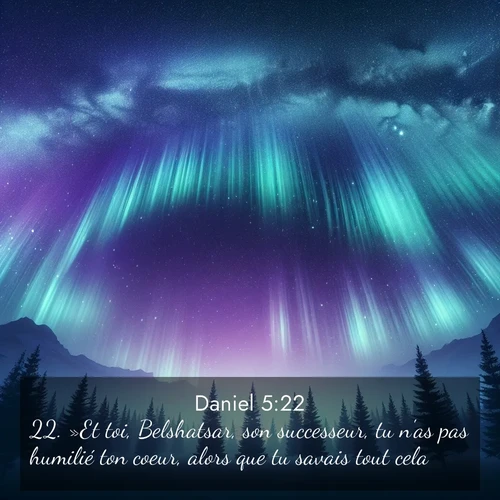 Segond21 Daniel  ; image nature: image avec le verset biblique :»Et toi, Belshatsar, son successeur, tu n&#039;as pas humilié ton coeur, alors que tu savais tout cela. ;  ; 5:22