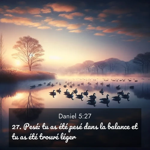 Segond21 Daniel  ; image nature: image avec le verset biblique :Pesé: tu as été pesé dans la balance et tu as été trouvé léger. ;  ; 5:27