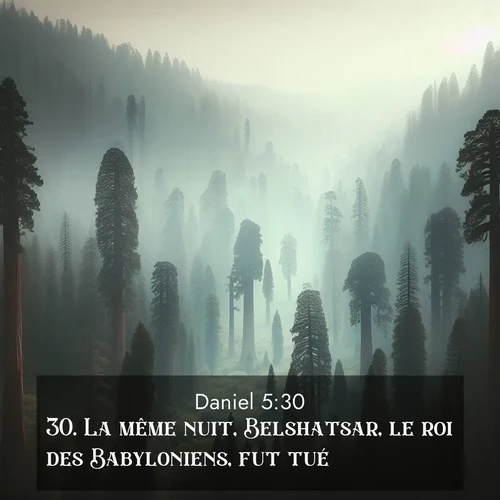 Segond21 Daniel  ; image nature: image avec le verset biblique :La même nuit, Belshatsar, le roi des Babyloniens, fut tué. ;  ; 5:30
