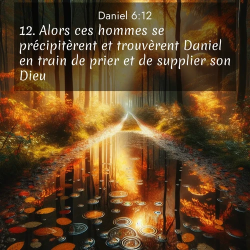 Segond21 Daniel  ; image nature: image avec le verset biblique :Alors ces hommes se précipitèrent et trouvèrent Daniel en train de prier et de supplier son Dieu. ;  ; 6:12
