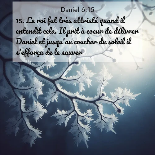 Segond21 Daniel  ; image nature: image avec le verset biblique :Le roi fut très attristé quand il entendit cela. Il prit à coeur de délivrer Daniel et jusqu&#039;au coucher du soleil il s&#039;efforça de le sauver. ;  ; 6:15