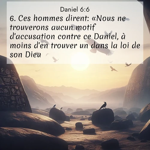 Segond21 Daniel  ; image nature: image avec le verset biblique :Ces hommes dirent: «Nous ne trouverons aucun motif d&#039;accusation contre ce Daniel, à moins d&#039;en trouver un dans la loi de son Dieu.» ;  ; 6:6