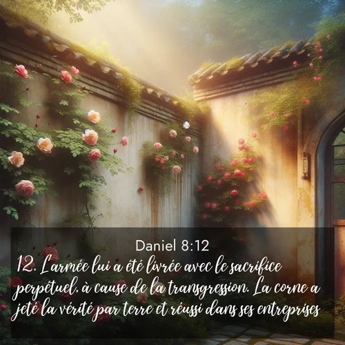Segond21 Daniel  ; image nature: image avec le verset biblique :L&#039;armée lui a été livrée avec le sacrifice perpétuel, à cause de la transgression. La corne a jeté la vérité par terre et réussi dans ses entreprises. ;  ; 8:12