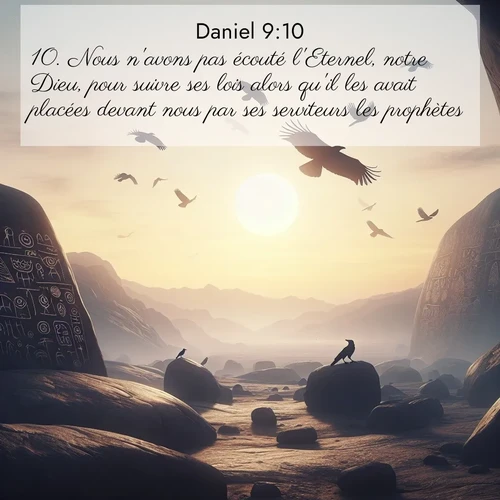 Segond21 Daniel  ; image nature: image avec le verset biblique :Nous n&#039;avons pas écouté l&#039;Eternel, notre Dieu, pour suivre ses lois alors qu&#039;il les avait placées devant nous par ses serviteurs les prophètes. ;  ; 9:10