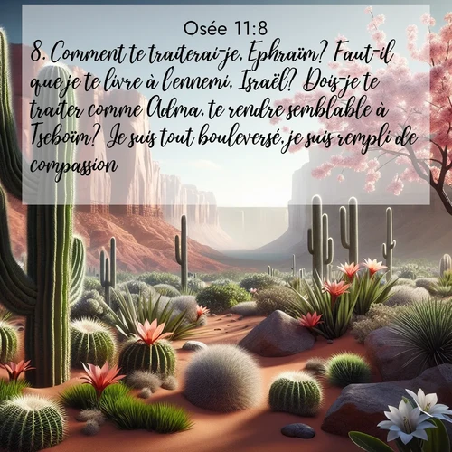Segond21 Osée  ; image nature: image avec le verset biblique :Comment te traiterai-je, Ephraïm? Faut-il que je te livre à l&#039;ennemi, Israël? Dois-je te traiter comme Adma, te rendre semblable à Tseboïm? Je suis tout bouleversé, je suis rempli de compassion. ;  ; 11:8