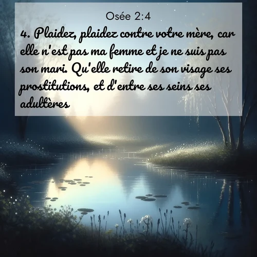Segond21 Osée  ; image nature: image avec le verset biblique :Plaidez, plaidez contre votre mère, car elle n&#039;est pas ma femme et je ne suis pas son mari. Qu&#039;elle retire de son visage ses prostitutions, et d&#039;entre ses seins ses adultères! ;  ; 2:4