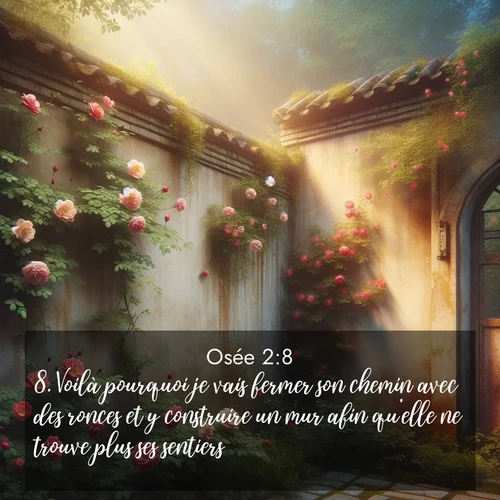 Segond21 Osée  ; image nature: image avec le verset biblique :Voilà pourquoi je vais fermer son chemin avec des ronces et y construire un mur afin qu&#039;elle ne trouve plus ses sentiers: ;  ; 2:8