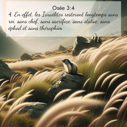 Segond21 Osée  ; image nature: image avec le verset biblique :En effet, les Israélites resteront longtemps sans roi, sans chef, sans sacrifice, sans statue, sans éphod et sans théraphim. ;  ; 3:4