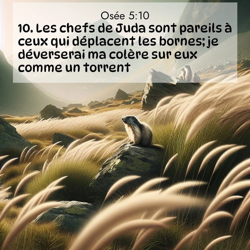 Segond21 Osée  ; image nature: image avec le verset biblique :Les chefs de Juda sont pareils à ceux qui déplacent les bornes; je déverserai ma colère sur eux comme un torrent. ;  ; 5:10