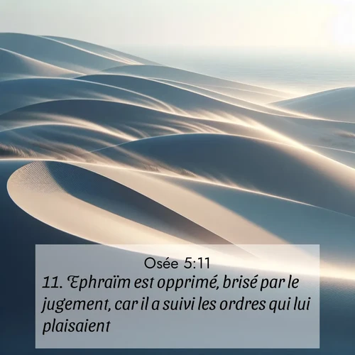 Segond21 Osée  ; image nature: image avec le verset biblique :Ephraïm est opprimé, brisé par le jugement, car il a suivi les ordres qui lui plaisaient. ;  ; 5:11